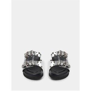 SOFIE SCHNOOR the AMANDA Studded Metallic Silver Slide Sandals NWT Size 37